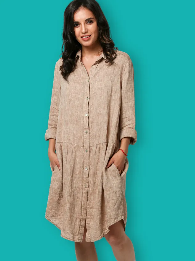 Льняное платье-рубашка Парма Enzy Tobacco Льняное платье-рубашка Парма Enzy Tobacco