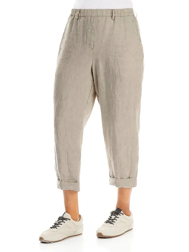 Брюки из умягченного льна с отворотом Grizas 3713-L267 - бежевый 