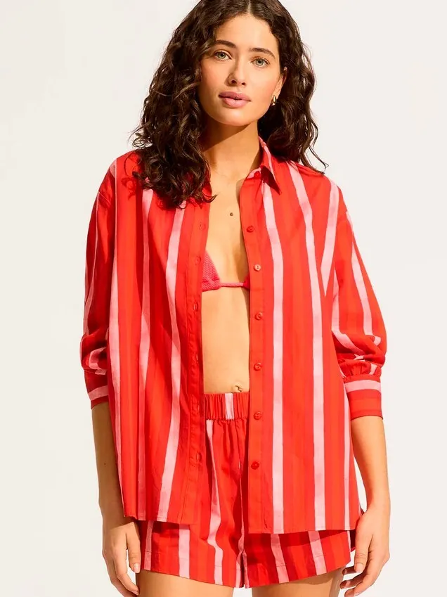 Рубашка Seafolly в полоску красная 