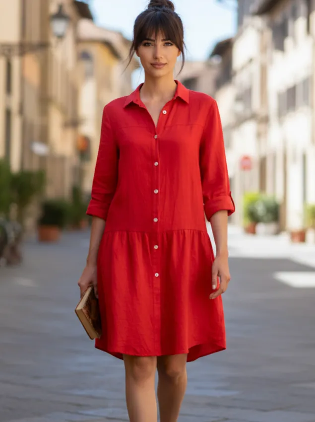 Льняное платье-рубашка Парма Enzy черешня