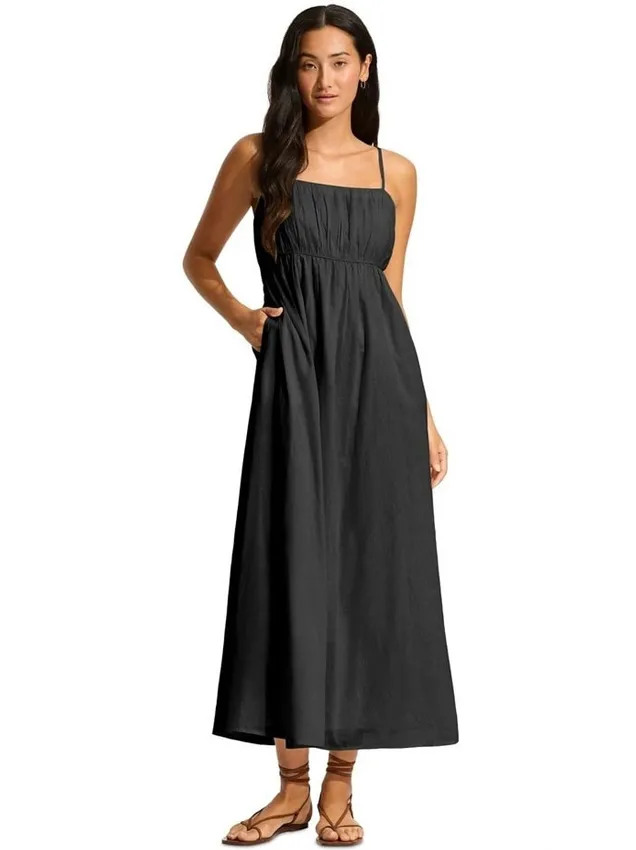 Платье на бретелях Seafolly Piped 55416 чёрное Платье на бретелях Seafolly Piped 55416 чёрное