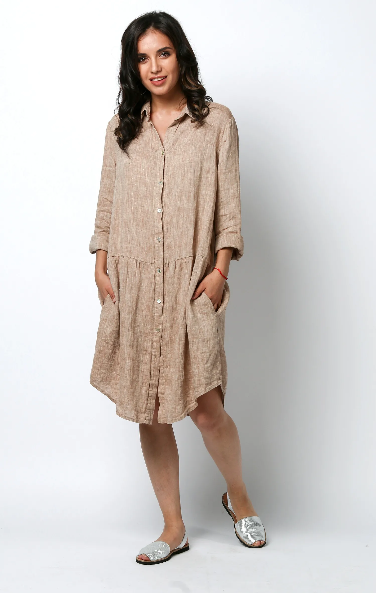 Льняное платье-рубашка Парма Enzy Tobacco #PRICE# - купить с доставкой по Москве, России, оплата при получении