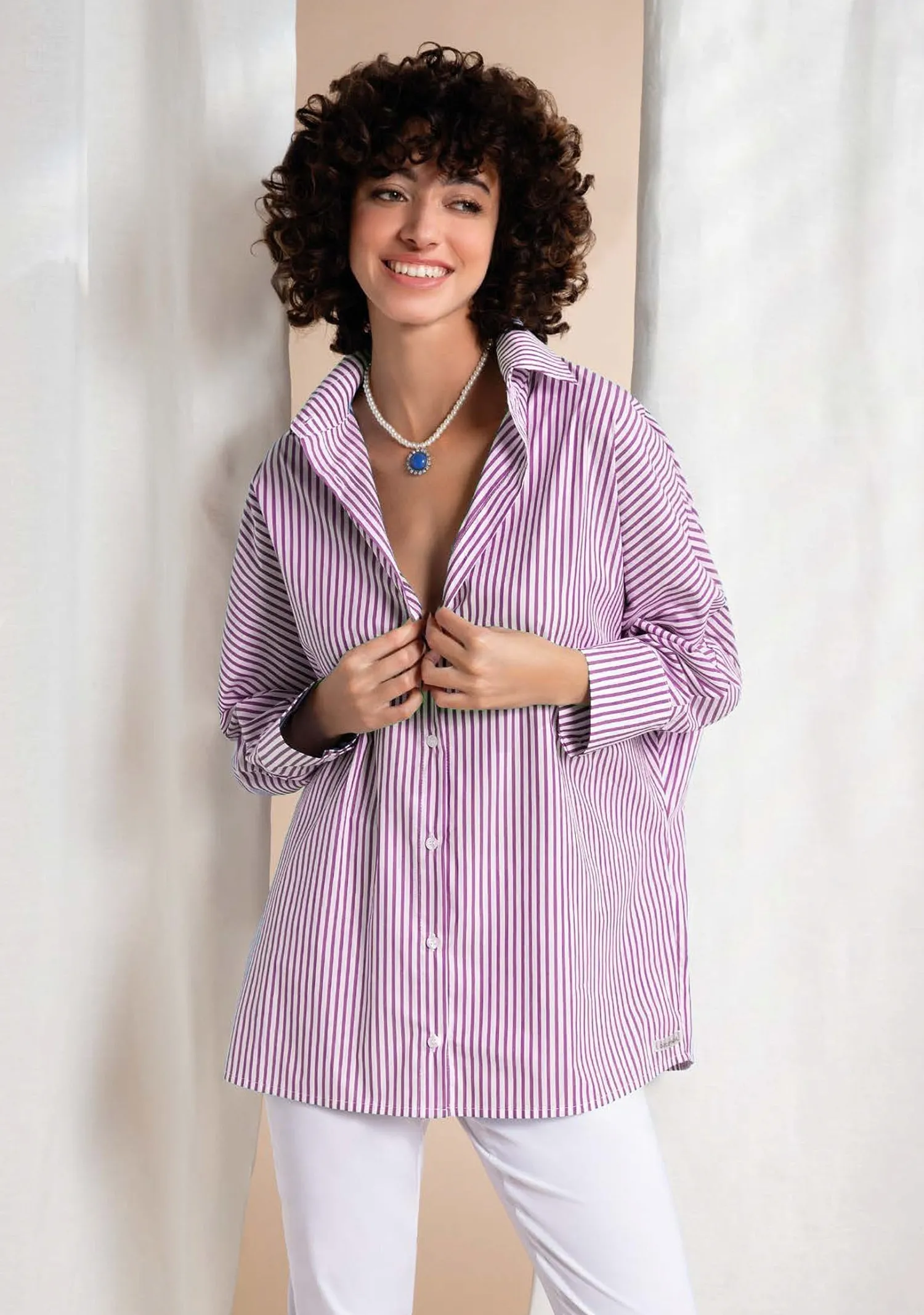 Итальянская рубашка в полоску Caterina D - 922 #PRICE# - купить с доставкой по Москве, России, оплата при получении