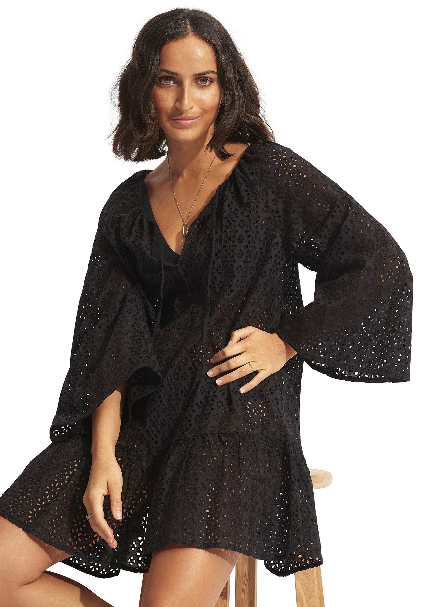 Платье с вышивкой Seafolly 54700-CU - черное
