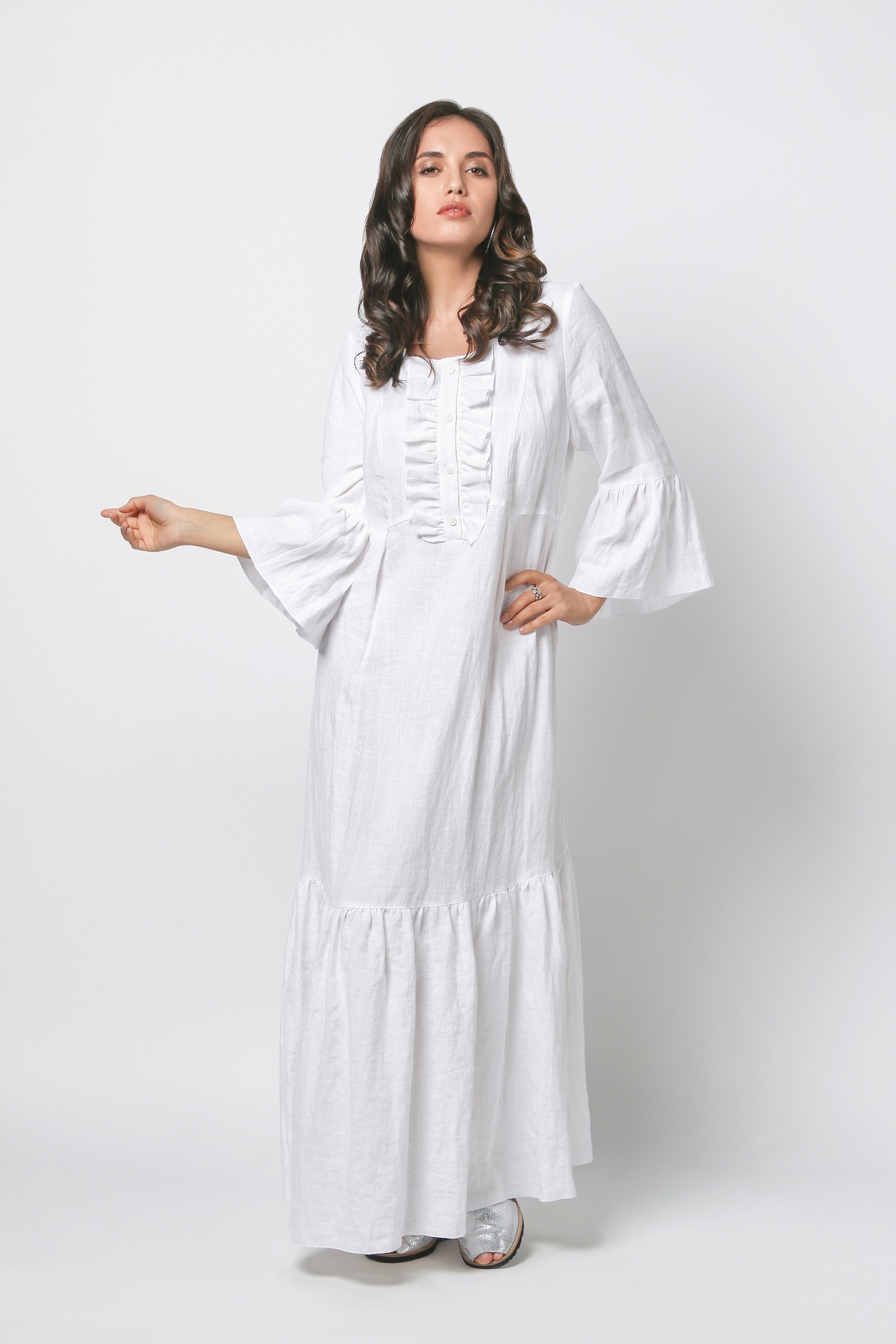 Длинное льняное платье Gaeta Enzy - белое 10 200 руб - купить в шоуруме, магазине, доставка с примеркой по России, Москве