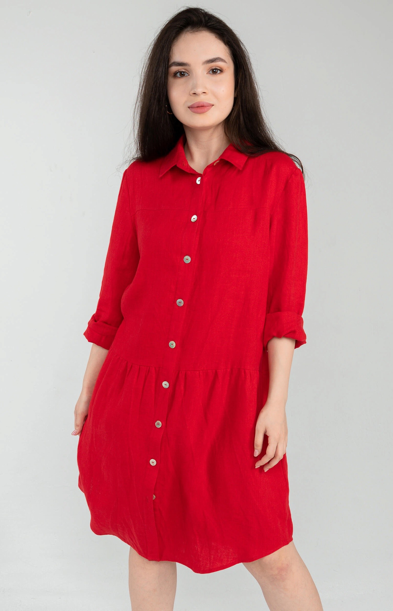 Льняное платье-рубашка Парма Enzy черешня 8 400 руб - купить в шоуруме, магазине, доставка с примеркой по России, Москве
